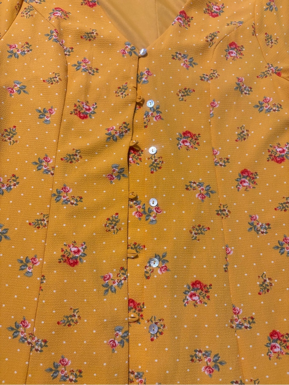 Yellow Floral Button-Front Dress - Picture 3 of 4